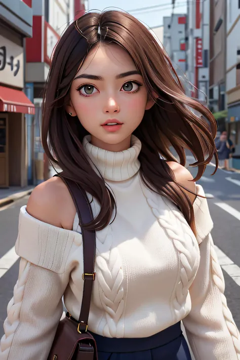(huge titãTurtleneck knitwearãShoulder Bag)ã(top-quality,âmasterpiece:1.3,è¶
A high resolution,),(ultra-detailliert,Caustics),(Photorealsitic:1.4,RAW shooting,)Ultra-realistic capture,A highly detailed,high-definition16Kfor human skinã Skin texture is naturalããThe skin looks healthy with an even toneã Use natural light and color,One Woman,japanes,,kawaii,A dark-haired,Middle hair,(depth of fieldsãchromatic abberationããWide range of lightingãNatural Shadingã)ã(Hair swaying in the wind:1.2)ãStreets of Tokyo