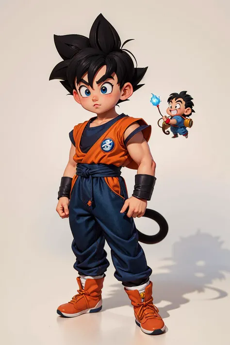 ultra detailed illustration of kid Goku with monkey tail, bo, cute Goku kid, centered image, hair, luminous image, in the style of Akira Toriyama, manga, anime, saiyan clothing, best quality, sharp focus, cartoonish vector, toriyama akira