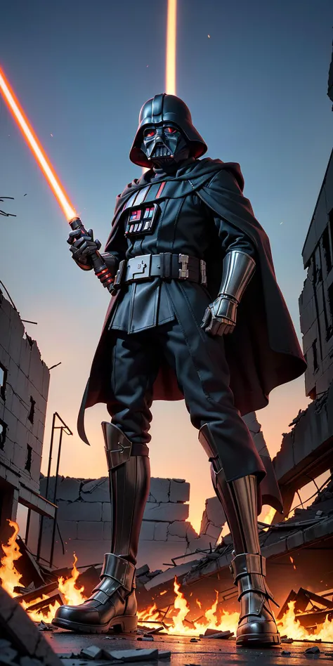 [(menacing (((32-year-old Sith enforcer))) clad in blackened armor],  [the embodiment of terror]:1.1) (in the heart of a decimated city,  the sky aflame,  as he stands amidst the ruins seeking his next target:1.3)