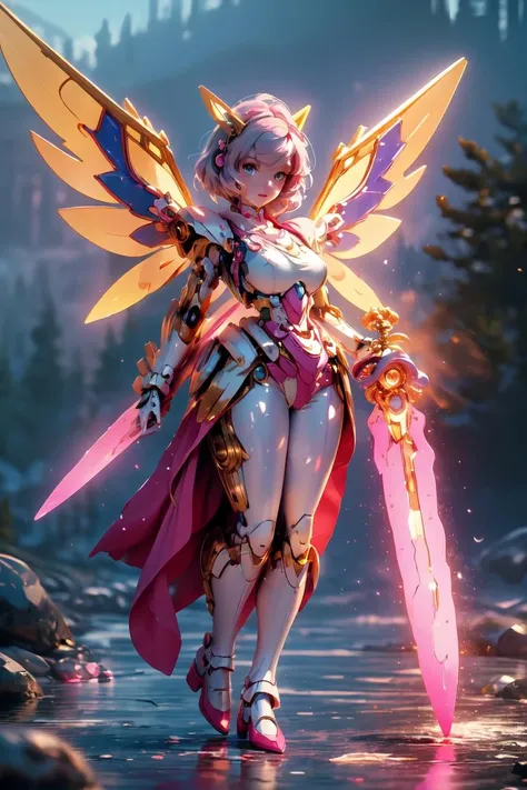 (Masterpiece:1.2),best quality,fine art masterclass splash spray trickle daubs of rainbow opaline Prisma Sakuraoil color,Steampunk celestial ethereal ghostly Fairy, HDR, ultra high-detail, centered, bokeh, lens flare, foggy dusk, bloom, light bloom, cinematic lighting, high dynamic range, depth of field, full pose,full body ,gundam <lora:Gundam girl_20230712160146:1>,pink