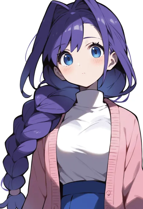 <lora:PONY-ç»-Pokemon:0.7> ,score_9, score_8_up, score_7_up,pokemon pokemon_(anime),solo,1girl, <lora:PONY-äºº-æ°´ç¬ ç§å­:0.8>,akiko minase, braid, braided ponytail, hair intakes, hair over shoulder, long hair, single braid, purple hair, blue eyes,cardigan, long sleeves, pink cardigan, long sleeves, turtleneck, shirt, white shirt, skirt, blue skirt,, uncensored,<lora:add-detail-xl:1>,<lora:Expressive_H-000001:0.8>