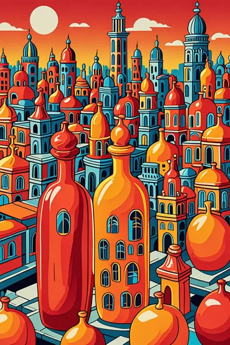 a mango and scarlet collection vials in a fantasy city in the style of neutral color neo fauvism, winking, <lora:add detail xl.safetensors:1.5>