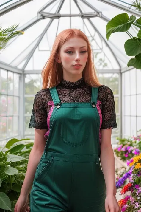 DEN_lady_melamori,
(in a giant glass green house filled with exotic flowers and plants wearing overalls and a bandana walking through the flowers, arboretum, green house, glass, plants, flowers:1.2),
bokeh, f1.4, 40mm, photorealistic, raw, 8k, textured skin, skin pores, intricate details  <lora:epi_noiseoffset2:1>, epiCRealism <lora:ClothingAdjuster3:-1.3>