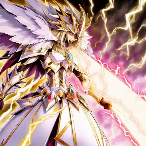 <lora:yugioh:1.2>,Thunder,Fairy,Light,Divine, glowing, yugioh style, yugioh monster, duel monster