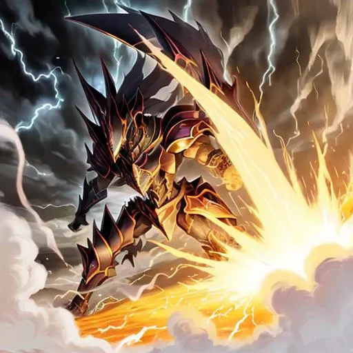 <lora:yugioh:1.2>,Thunder,Pyro,Dark,Wind, glowing, yugioh style, yugioh monster, duel monster