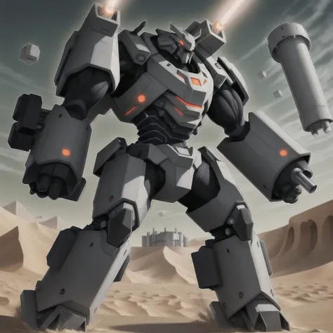 <lora:yugioh:1> a giant super tank, Cyberpunk, science fiction, Futuristic, yugioh style, Yugioh Monster, Vehicle, treads, twin laser cannons, missile pack, Heavy armor plating, Desert background,