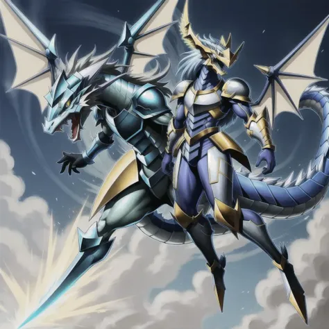 <lora:yugioh:1> (best quality:1.1), (masterpiece:1.2), anime, anime accurate, high-quality shadow, beautiful detailed, (high detailed skin, skin details), Blue and Silver Dragonic armor, Blue and Silver Dragonic Gloves. Blue and Silver Dragonic Wings, Full Body, Fusion between Eye of Timaeus, and Black Luster Soldier, Dragonic Long golden sword, Dragonic Shield, 1boy, Solo, male, human, Geen Long hair, Yugioh style, Yugioh Monster, Highly Detailed,