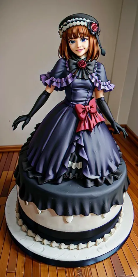 <lora:WhippedCreamTopStyle:0.2> WhippedCreamTopStyle,(CakeStyle:1.76) <lora:EvaBeatrice:0.85> dress,Marzipan pink cake shaped like eva beatrice dress. <lora:CakeStyle:0.6>, blue eyes, medium hair, bowtie, purple dress, (floor-length dress:1.5), elbow gloves, frills, hat, purple cloak, red ribbon,(white background, simple background:1)
BREAK
smug face, looking at viewer,(gigantic breasts:1)