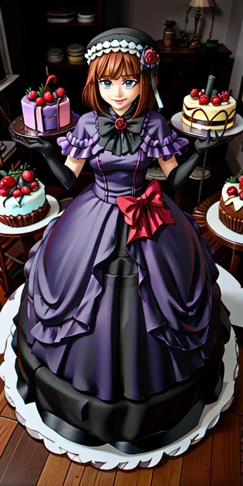 <lora:WhippedCreamTopStyle:0.2> WhippedCreamTopStyle,(CakeStyle:1.76) <lora:EvaBeatrice:0.85> dress,Marzipan pink cake shaped like eva beatrice dress. <lora:CakeStyle:0.6>, blue eyes, medium hair, bowtie, purple dress, (floor-length dress:1.5), elbow gloves, frills, hat, purple cloak, red ribbon,(white background, simple background:1)
BREAK
smug face, looking at viewer,(gigantic breasts:1)