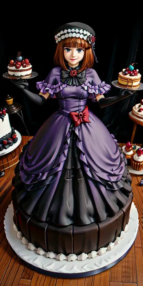 <lora:WhippedCreamTopStyle:0.2> WhippedCreamTopStyle,(CakeStyle:1.76) <lora:EvaBeatrice:0.85> dress,Marzipan pink cake shaped like eva beatrice dress. <lora:CakeStyle:0.6>, blue eyes, medium hair, bowtie, purple dress, (floor-length dress:1.5), elbow gloves, frills, hat, purple cloak, red ribbon,(white background, simple background:1)
BREAK
smug face, looking at viewer,(gigantic breasts:1)