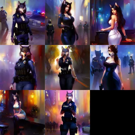 (species\:wolf), ((police, unform)), futuristic, modern, solo, female, (anthro), e621, by Michael & Inessa Garmash, Pino Daeni, Ken Sugimori, Peter Mohrbacker, Charlie Bowater, Ross Tran, beautiful, beautiful detailed background, athletic_female, fulllength_portrait