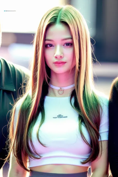 best quality, masterpiece, (photorealistic:1.4), 1girl, sweater, Choker, idol, upper body, fashion, lovely girl,  white background, arms down, <lora:Sullyoon-01:1>