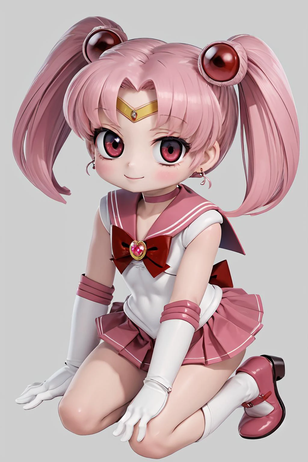 masterpiece, 1girl, solo, smile,
standing, <lora:last chibiusa:0.3>sailor moon, chibiusa, sailor chibiusa, hairpin, pink hair, white gloves, pink skirt, miniskirt, red eyes, chocker, red ribbone,jewelry, chibi usa, game cg, full body, SM uniform, full moon, kneeling,