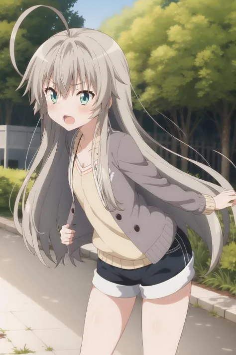 nyaruko, 1girl, solo ,  shorts, outside