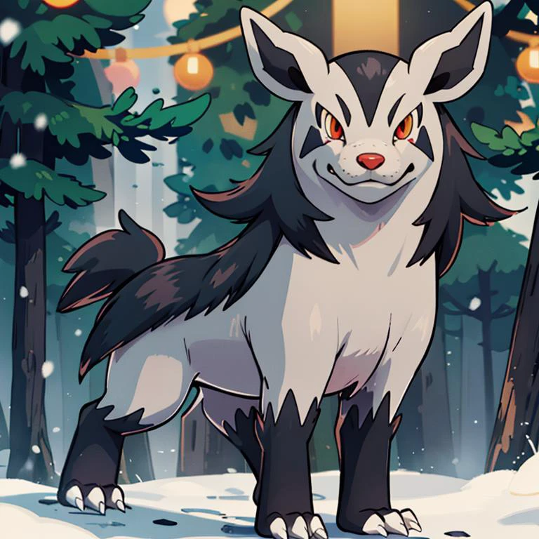 centered, award winning photo, (looking at viewer:1.2), | Mightyena_Pokemon, |snowy forest, | bokeh, depth of field, cinematic composition, | <lora:Mightyena_Pokemon_Anime:0.8>