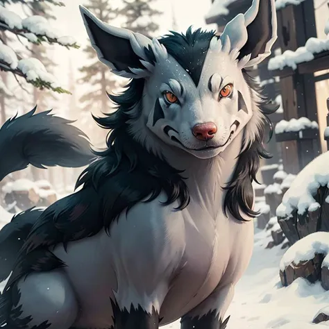 centered, award winning photo, (looking at viewer:1.2), | Mightyena_Pokemon, |snowy forest, | bokeh, depth of field, cinematic composition, | <lora:Mightyena_Pokemon_Anime:0.8>