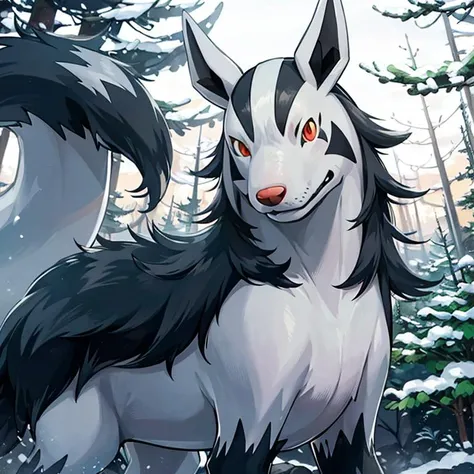 centered, award winning photo, (looking at viewer:1.2), |  Mightyena_Pokemon, |snowy forest, | bokeh, depth of field, cinematic composition, | <lora:Mightyena_Pokemon_Anime:0.8>