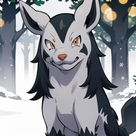 centered, award winning photo, (looking at viewer:1.2), | Mightyena_Pokemon, |snowy forest, | bokeh, depth of field, cinematic composition, | <lora:Mightyena_Pokemon_Anime:0.8>