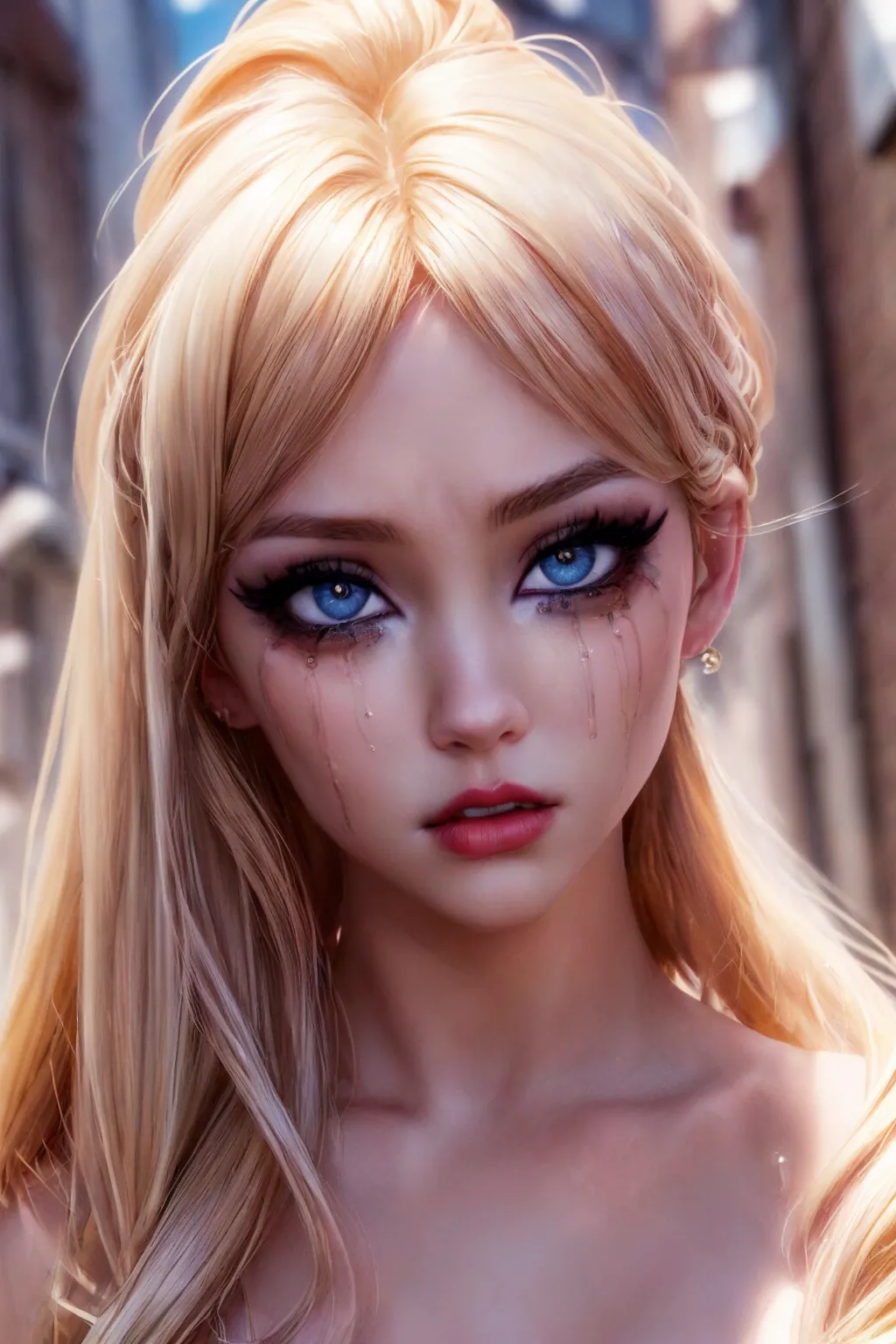 A close up of a woman with long blonde hair and blue eyes - SeaArt AI