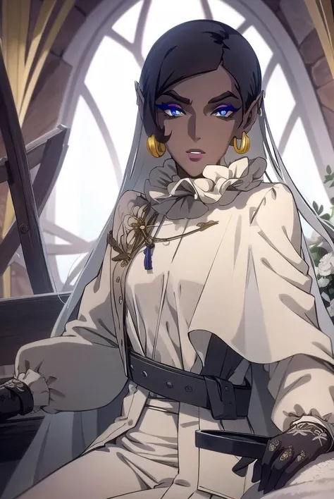 morana, <lora:morana-lora-nochekaiser:1>,
morana, medium hair, blue eyes, black hair, dark skin, dark-skinned female, makeup, lipstick, eyeshadow,
BREAK gloves, earrings, boots, pants, white gloves, cape, black footwear, white jacket, white pants,
BREAK looking at viewer, full body,
BREAK indoors,
BREAK <lyco:GoodHands-beta2:1>, (masterpiece:1.2), best quality, high resolution, unity 8k wallpaper, (illustration:0.8), (beautiful detailed eyes:1.6), extremely detailed face, perfect lighting, extremely detailed CG, (perfect hands, perfect anatomy),