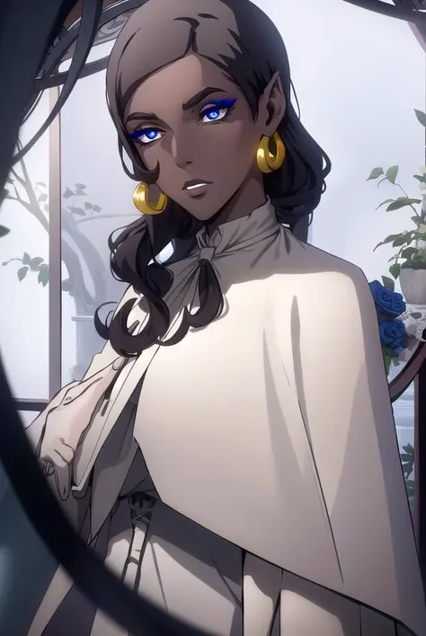 morana, <lora:morana-lora-nochekaiser:1>,
morana, medium hair, blue eyes, black hair, dark skin, dark-skinned female, makeup, lipstick, eyeshadow,
BREAK gloves, earrings, boots, pants, white gloves, cape, black footwear, white jacket, white pants,
BREAK looking at viewer, full body,
BREAK indoors,
BREAK <lyco:GoodHands-beta2:1>, (masterpiece:1.2), best quality, high resolution, unity 8k wallpaper, (illustration:0.8), (beautiful detailed eyes:1.6), extremely detailed face, perfect lighting, extremely detailed CG, (perfect hands, perfect anatomy),