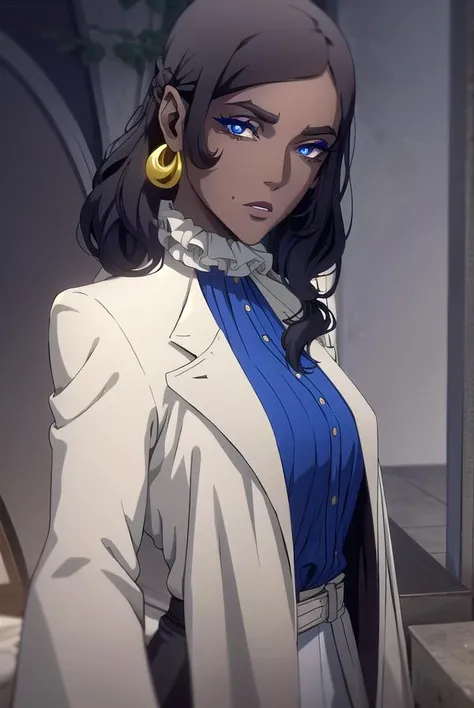morana, <lora:morana-lora-nochekaiser:1>,
morana, medium hair, blue eyes, black hair, dark skin, dark-skinned female, makeup, lipstick, eyeshadow,
BREAK gloves, earrings, boots, pants, white gloves, cape, black footwear, white jacket, white pants,
BREAK looking at viewer, full body,
BREAK indoors,
BREAK <lyco:GoodHands-beta2:1>, (masterpiece:1.2), best quality, high resolution, unity 8k wallpaper, (illustration:0.8), (beautiful detailed eyes:1.6), extremely detailed face, perfect lighting, extremely detailed CG, (perfect hands, perfect anatomy),