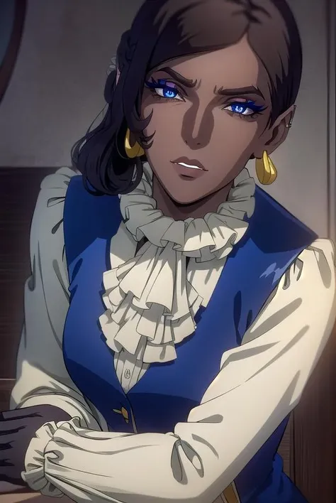 morana, <lora:morana-lora-nochekaiser:1>,
morana, medium hair, blue eyes, black hair, dark skin, dark-skinned female, makeup, lipstick, eyeshadow,
BREAK gloves, jewelry, earrings, boots, black gloves, pants, vest, knee boots,
BREAK looking at viewer, full body,
BREAK indoors,
BREAK <lyco:GoodHands-beta2:1>, (masterpiece:1.2), best quality, high resolution, unity 8k wallpaper, (illustration:0.8), (beautiful detailed eyes:1.6), extremely detailed face, perfect lighting, extremely detailed CG, (perfect hands, perfect anatomy),