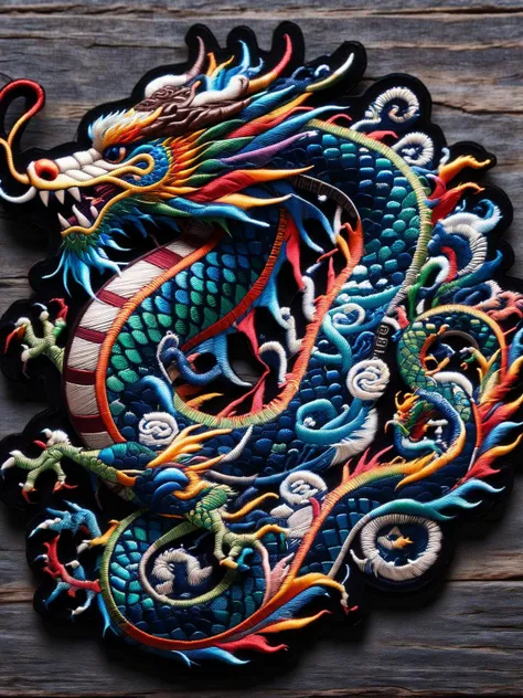 A fantastical ral-embroideredpatch of a dragon exhaling threads of silk, entwining into an intricate pattern that forms the night sky above an enchanted forest <lora:ral-embroideredpatch-sdxl:1>, <lora:EnvyBetterHiresFixXL01:0:hr=1>