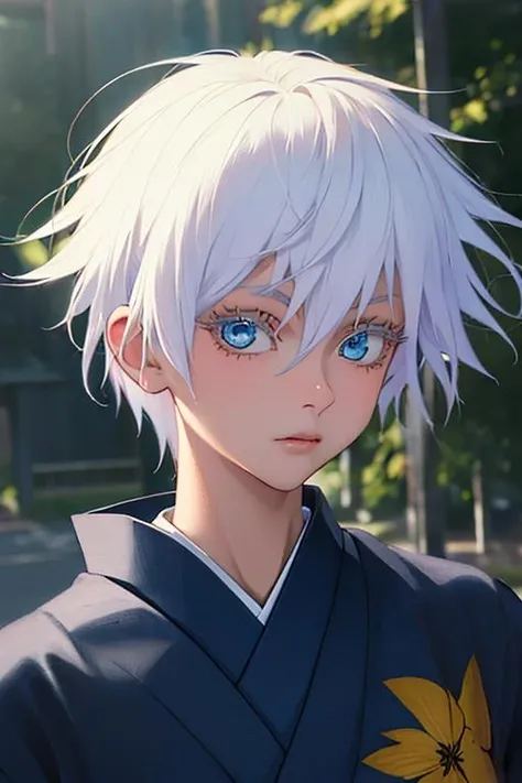 (masterpiece:1.3),(best quality:1.2),8k,absurdres,unity 8k wallpapper,(extremely detailed:1.3),highestres,highres,Amazing,illustration,beautiful studio soft light,stunningly beautiful,incredibly absurdres,vibrant details,cinematic lighting,moody lighting,pixiv,award-winning, professional, highly detailed,
gojo2, 1girl, solo, looking at viewer, short hair, blue eyes, closed mouth, japanese clothes, kimono, blurry, eyelashes, blurry background, glowing, portrait, very short hair
<lora:gojo_satoru_V3-36:1>