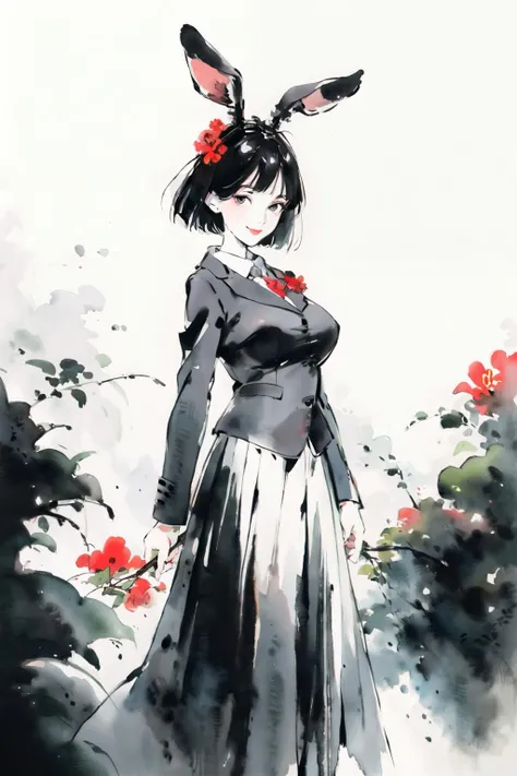 <lora:Freehand_Brushwork:1> bunny girl uniform, bob cut, large breasts, nature, flowers,
(best quality, masterpiece, RAW photo,ultra-detailed:1.2), <lyco:GoodHands-beta2:1.0>1girl,solo,looking at viewer,smile