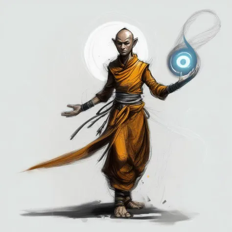 illustration, sketch, character concept, mystic warrior, monk