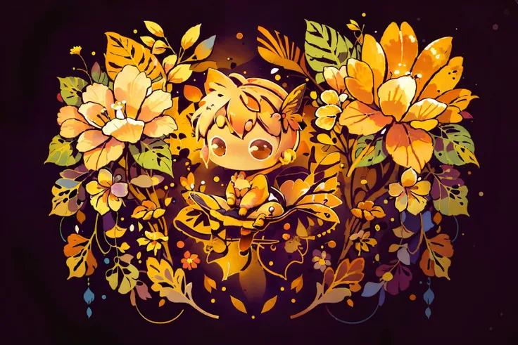 cute00d, butterflies, chibi girl, flower, yellow theme, <lora:cute00d-000020:1.2>