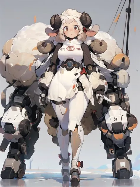 masterpiece, best quality, facing viewer, <lora:FizintineStyle:1>, fizstyle, <lora:breastsizeslideroffset:-0.1>,<lora:breastinClass:0.4>,   <lora:sheep ears_20230719133650:1>, (sheep ear: 1.2), (Mecha: 1.5), machine, (sheep horn: 1.1), (sheep tail: 1.3), downy, Blank background, Mechanical leg, (Colored line: 1.2)