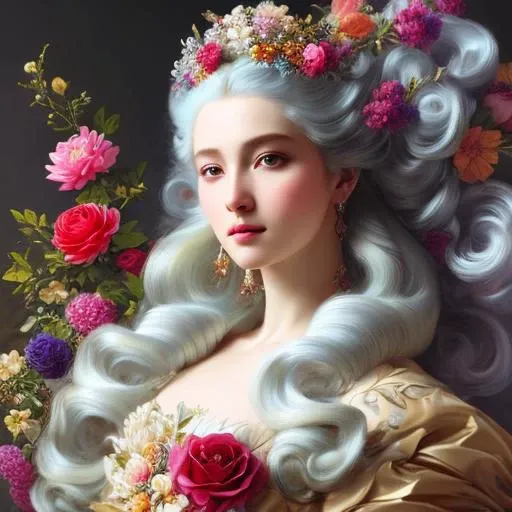breathtaking detailed concept art painting, the goddess of flowers, orthodox saint, (HAROQUE2), (ornate background), amalgamation of leaves and flowers, sharp focus, by volegov and Hsiao-Ron Cheng, extremely moody lighting, 8K