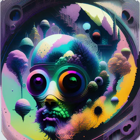 circular design, vector art, (pastel full-bleed illustration of dark plague aliens as bored as bored can be); character design by Beksinski, Caravaggio, Max Ernst, Charles Vess; simple line art, flat illustration, digital print, radiant; art inspired by Dan Mumford, Rutkowski, Roy Lichtenshtein, Ismail Inceoglu; mixed media, gouache, 128k, cinema 4d, uhd, hd hdr, microfilm, polaroid, loose gestures, inkpunk, CGSociety, solarpunk, crispy quality, sharp, muted, volumetric lighting, intricate, ample negative white space, doodle, zendoodle, Louis Rhead, as a logo <lora:VectorAliens-05:1> <lora:Blacklight_v1:1>