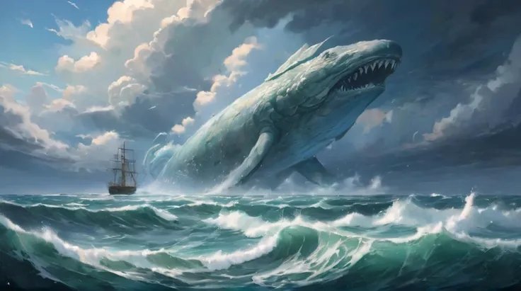 (Ocean, sky, clouds), (((leviathan))), blizzard, vast seascape,