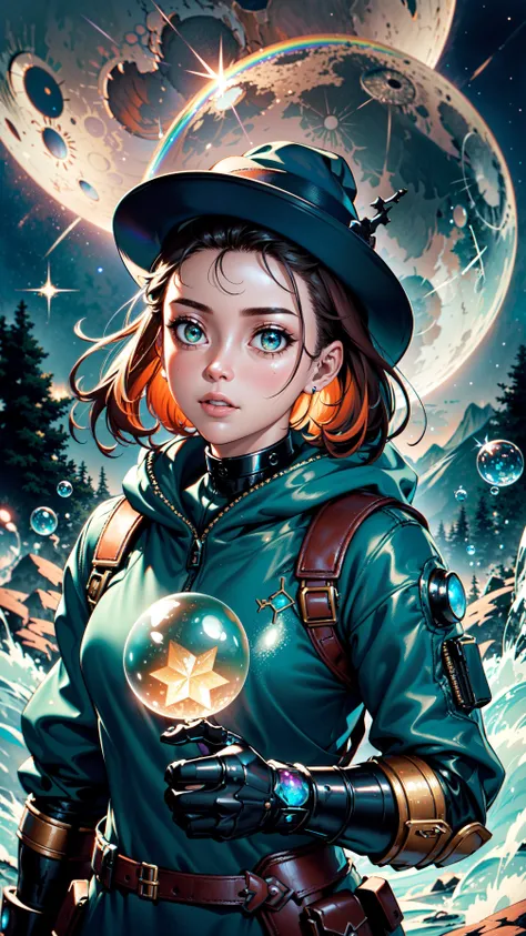 (1girl, thin adult girl:1.2), dark brown eyes, chestnut hair, mutton chops, (style-swirlmagic:0.8), portrait, solo, half shot, looking down, detailed background, detailed face, ChronomancyAI, (chronomancy theme:1.1), bubble-wizard, orange sorcerer robes, surrounded by light green bubbles, rainbow, floating orbs, large bubbles, floating sparkling particles, transclucent, glowing bubbles, swirling bubbles, graceful, bubbles in background, intricate patterns, starry sky, magical atmosphere, space, Egypt futuristic, (by Enki Bilal , methurlant) surreal, (hyper realistic:1), ((upper body selfie, happy)), masterpiece, best quality, ultra-detailed, solo, outdoors, (night), mountains, nature, (stars, moon) cheerful, happy, backpack, sleeping bag, camping stove, water bottle, mountain boots, gloves, sweater, hat, flashlight, forest, rocks, river, wood, smoke, shadows, contrast, clear sky, analog style, (warm hue, warm tone), methurlant Dean Cornwell A portrait of a female cyborg , organic armor, silver, (intricate, atmospheric, surreal, gritty, cinematic, stylized, contrast, comic, eerie, stylized, dystopian), (high contrast:1.1), (Reflected light:1.2), ultra detailed, (rainbow skin:1.3), (surrealism:1.1), (disturbing:1.1), (cottagecore), (geometric:1.2), (futurism:1.2), impressionist, (detailed), (majestic:1.2), (breathtaking), (suggestive:1.3), (depressing:1.1), (cute:1.4), (enticing:1.4), (irresistible:1.4), disturbing, (fascinating:1.2), (magnetic:1.2), (color palette:crimson:1.1) (color palette:cerulean:1), heart on chest