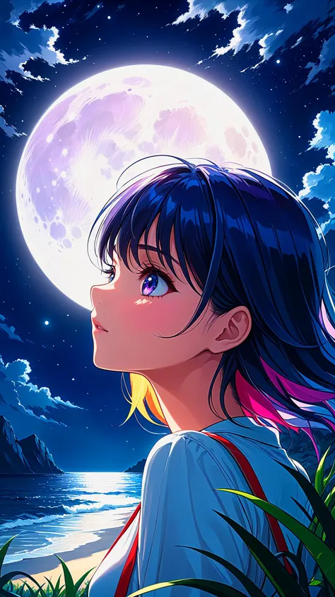 masterpiece, best quality, ultra high res, extreme detailed, colorful, highest detailed, visually stunning, by dino 1girl, dramatic moonlight, solo focus, 1girl, beautiful face