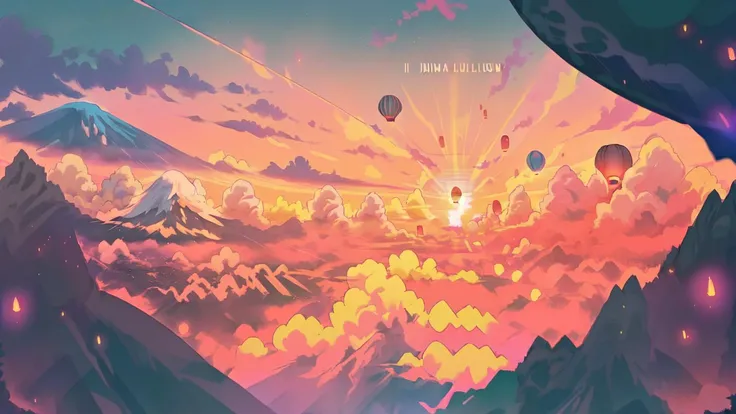 image of a close up flying hot air balloon in front of mt fuji in japan,Lofi Style <lora:Lofi Style:1>,