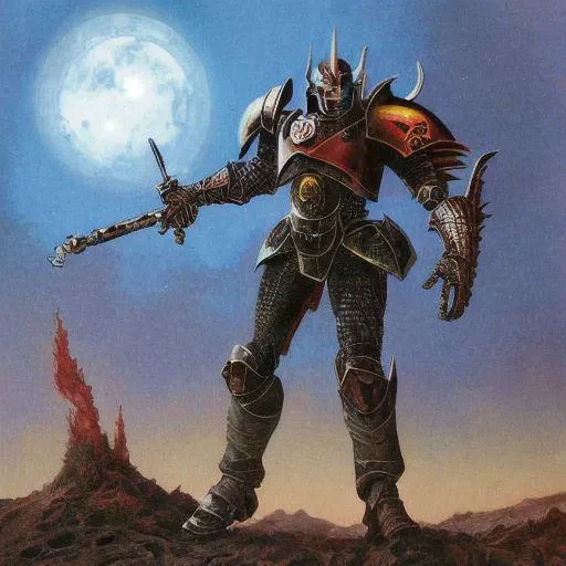 philippe druillet,enki bilal,moebius inspired french comics, bird's-Eye View of a man knight armor, resting in a haze of smoke, dust, eerie colored gas fog, <lora:primaris_marine-knight_armor-000007:0.8>, g1g3r, <lora:g1g3r:0.4>, distinct contrast in colors and textures, grainy texture,surreal