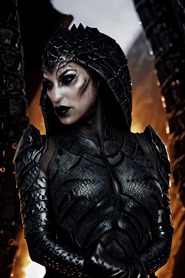 izsha, black eyes, black lips, armored skin, or scales, facial mark, tentacle hair, scales, armored skin, upper body,
<lora:Izsha:1>