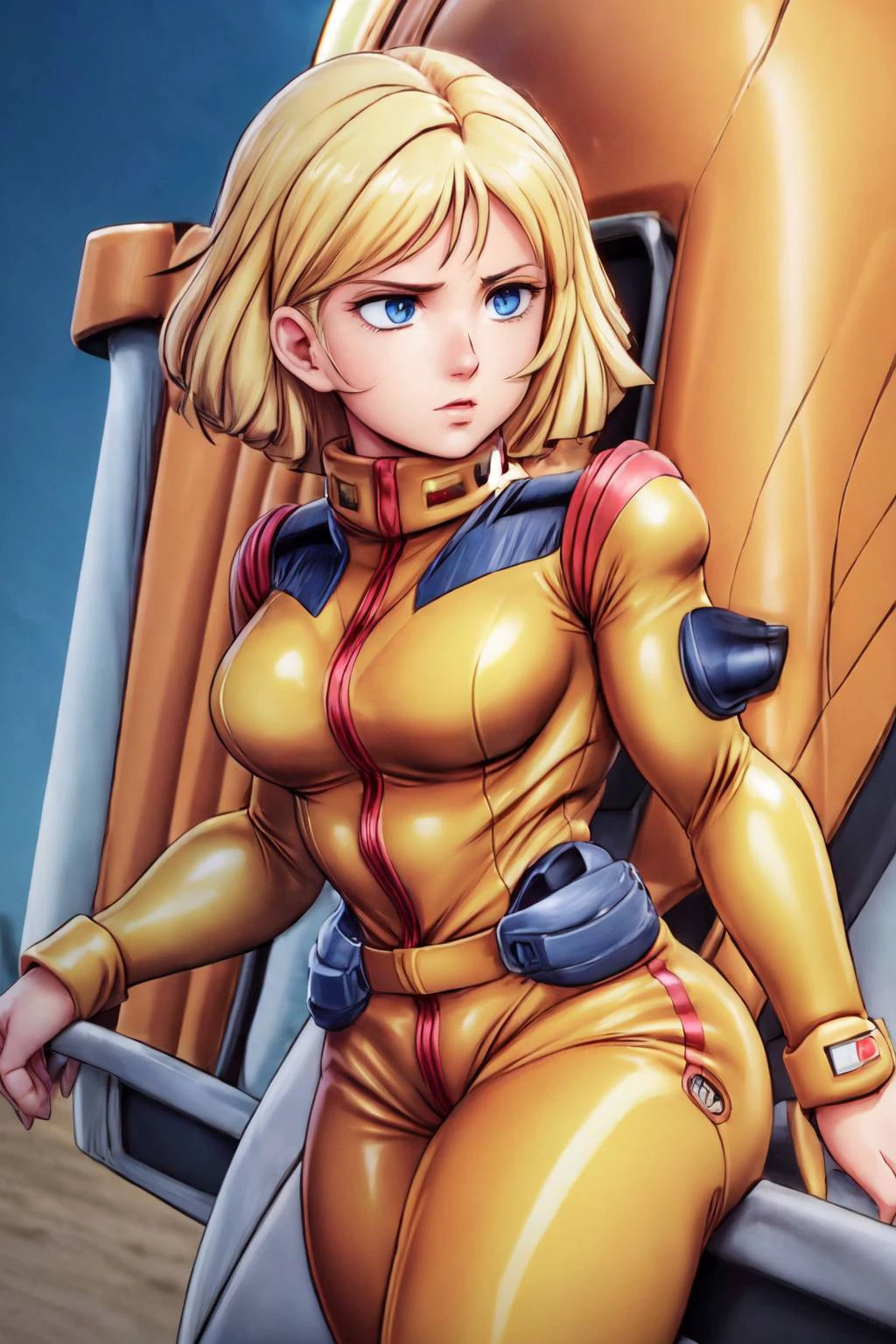 (detailed eyes:1.3), Beautiful Lighting, (real skin), <lora:l - L| :1>, <lora:y:1>, <lora:good nipples:0.2>, <lora:age_slider-LECO-v1:-2>, 
(outdoors:1.2),
 <lora:SaylaMass003:0.65>, SaylaMass, 1girl, blonde hair, short hair ,blue eyes, dynamic angle, curvy realistic,
pilot suit, yellow suit, belt, serious look,
