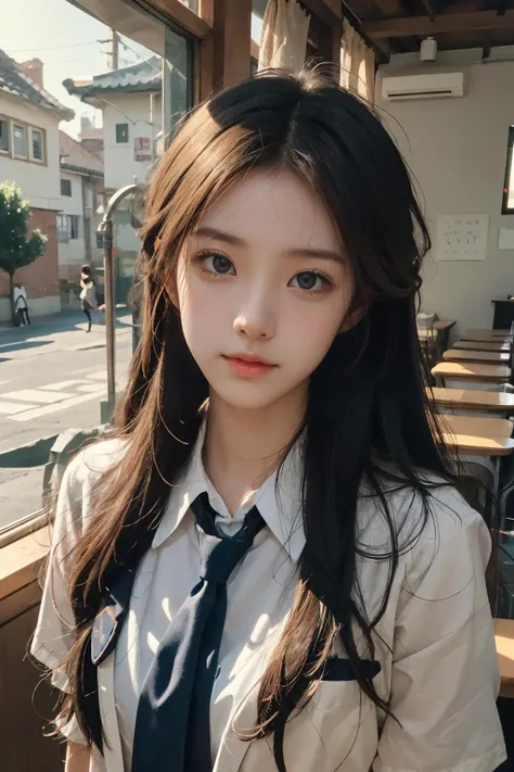 (a girl who wears a school uniform),  1girl, (beautiful and aesthetic:1.4), Korean ite girl, clothed sex, (bottomless),  beautiful detailed eyes, (school_uniform),  looking at viewer, very long hair, slim, small breasts, fair skin, real human skin, nsfw, (masterpiece), (best quality:1.2),RAW photo, absurdres, [:intricate details:0.2],Kodak portra 400, film grain, blurry background, bokeh, lens flare, vibrant color:1.2,gril ,