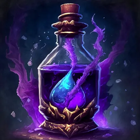 a glass bottle with a purple liquid inside of it, painting of one health potion, world of warcraft spell icon, fantasy game spell icon, lightning mage spell icon, magic spell icon, league of legends inventory item, potion, fantasy game spell symbol, making a potion, potions, arcane : league of legends, rpg item render, potion of healing