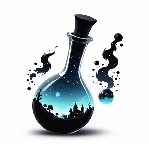 Silhouette style <lora:FF_Potion_Generator:1>, Game Asset of a landscape of a potion, Stars in the sky, Potion Game Asset Inventory art, on a white background <lora:FFusionXL-SDXL-Potion-Art-Engine-LyCORIS-LoKR-v1:0.1> . High contrast, minimalistic, black and white, stark, dramatic