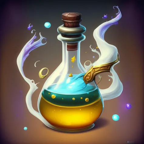 a glass bottle filled with liquid and bubbles, painting of one health potion, world of warcraft spell icon, fantasy game spell icon, magic spell icon, epic legends game icon, league of legends inventory item, lightning mage spell icon, game icon asset, fantasy game spell symbol, image apothecary, fantasy oil, 3 d icon for mobile game, making a potion
