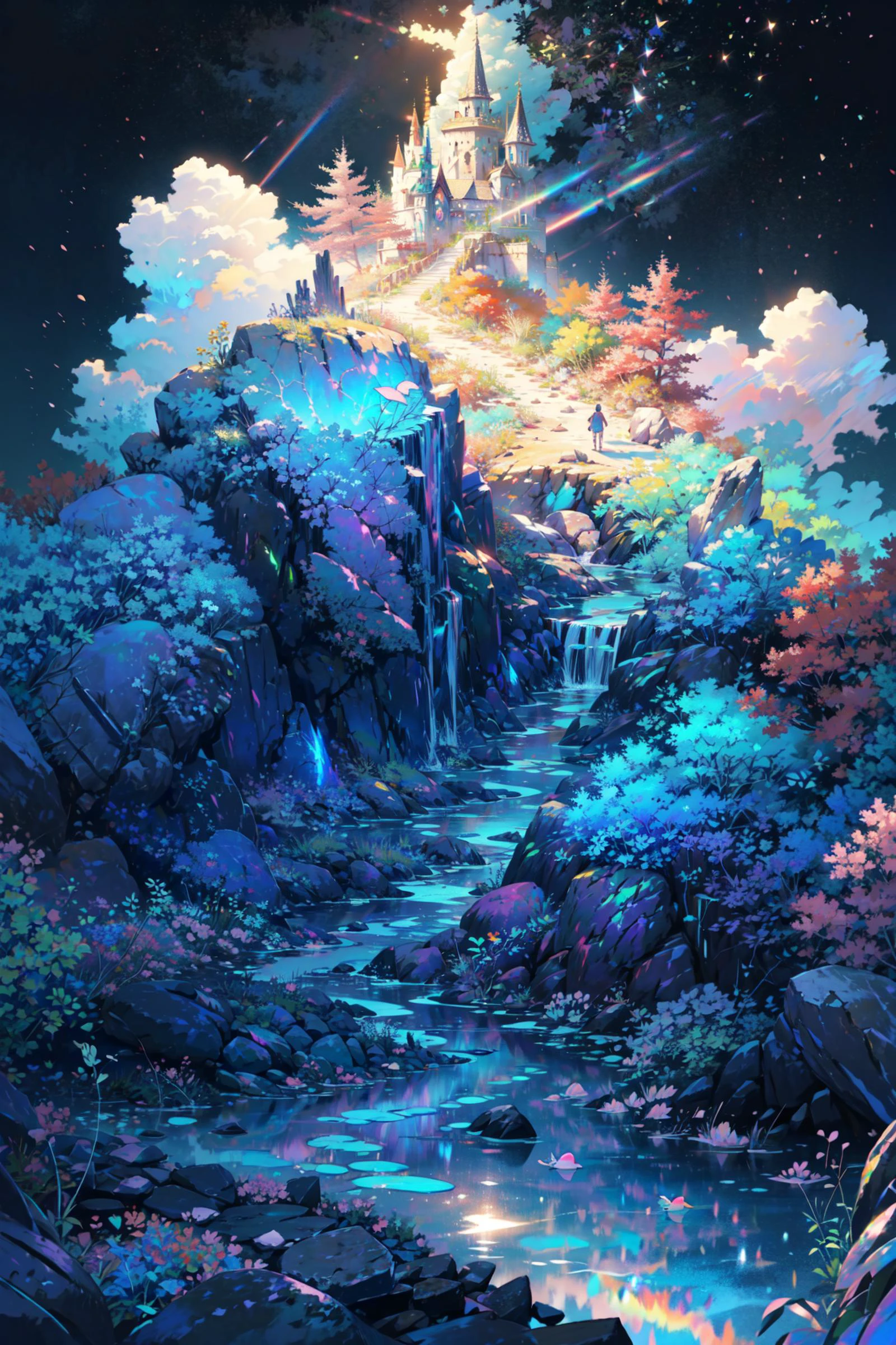 ((best quality, masterpiece, absurbres, super-resolution)), (atmospheric lighting), Enchanted underwater landscape, glowing corals, neon-colored fishes, jellyfishes, extremely beautiful landscape, expansive landscape photography, (a low view that prioritizes the entire scene), (wide open field view), (low angle shot), (high key lighting:1.5), (warm light source:1), complex details, (iridescent colors:1.5), (bright lighting), sea creatures, magical, scenery, landscape, <lora:bbbbbba:0.4>, <lora:cure v1:0.2> ZHIYU, <lora:Fairyland Flat_20231024141205:0.3> Fairyland_Flat
