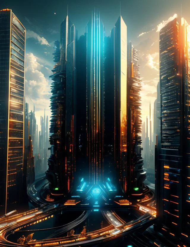 ((best quality)), ((masterpiece)), ((realistic,digital art)), (hyper detailed),DonMCyb3rN3cr0XL City, octane rendering, raytracing, volumetric lighting, Backlit,Rim Lighting, 8K, HDR, <lora:CyberNecroTechSD1.5-000006:0.8>