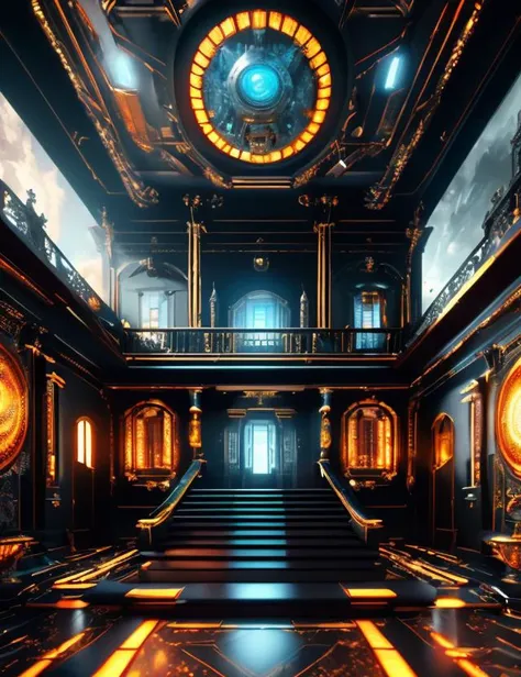 ((best quality)), ((masterpiece)), ((realistic,digital art)), (hyper detailed),DonMCyb3rN3cr0XL  mansion, octane rendering, raytracing, volumetric lighting, Backlit,Rim Lighting, 8K, HDR,   <lora:CyberNecroTechSD1.5-000006:0.8>