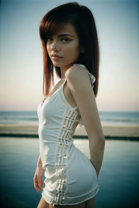 Beauty photo,
<lora:SabinaRouge_v1.3:1> SabinaRouge
female in a summer  theme
in style of
Anna Devs and Daniel Rueda     Dream-like, Surreal     Medium format, natural light    Surreal, atmospheric, evocative, Early 2000s Atelier Versace Haute Couture RMini Dress
<lora:epiC35mm:1>
